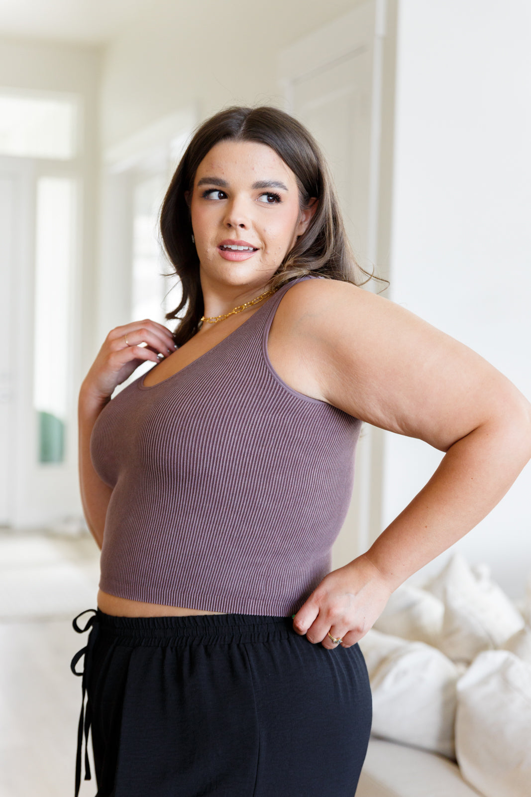 Yelete Fundamentals Ribbed Seamless Reversible Tank in Brown Ave Shops