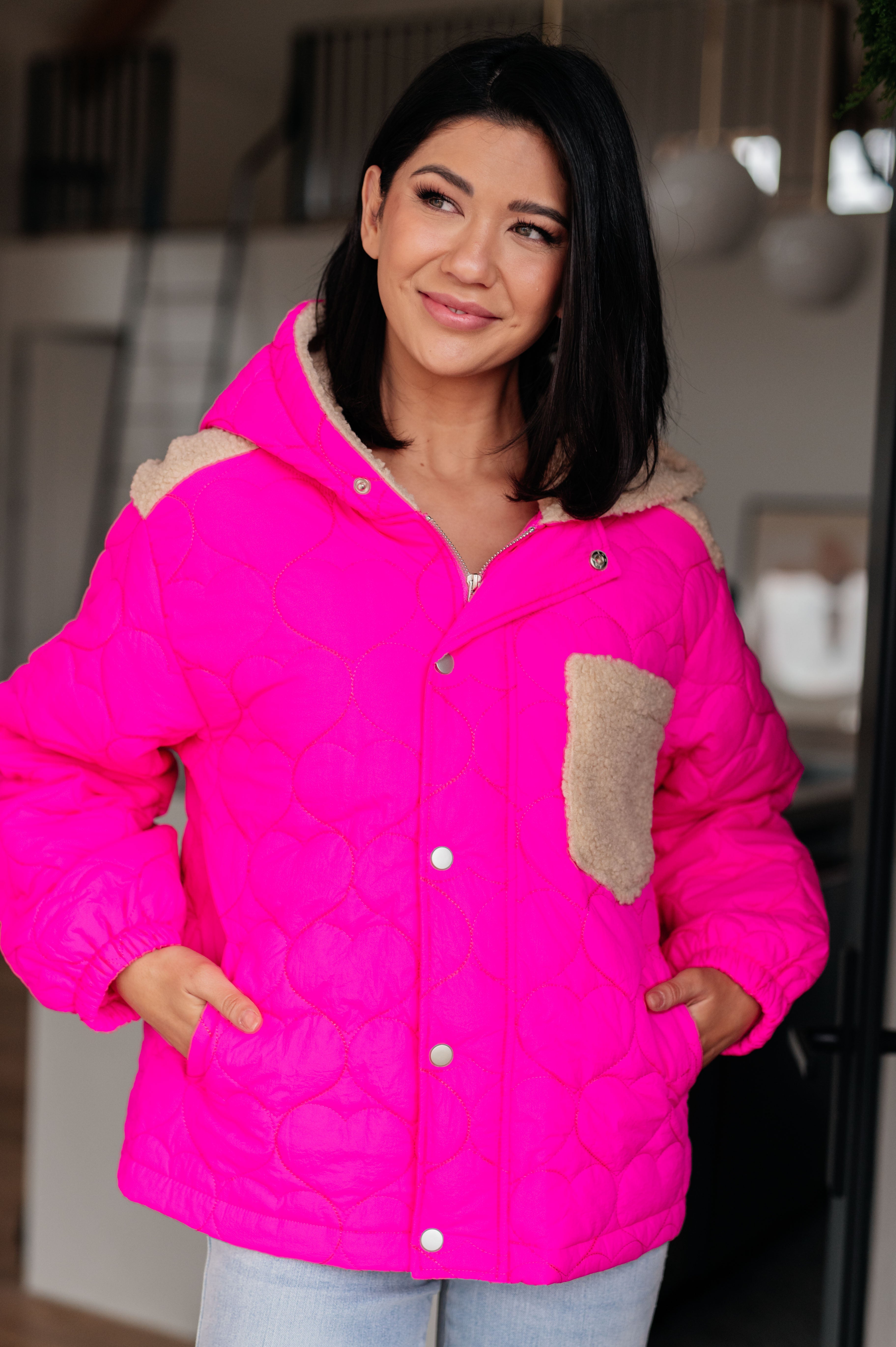 White Birch Not Sure How Hot Pink Puffer Jacket Ave Shops