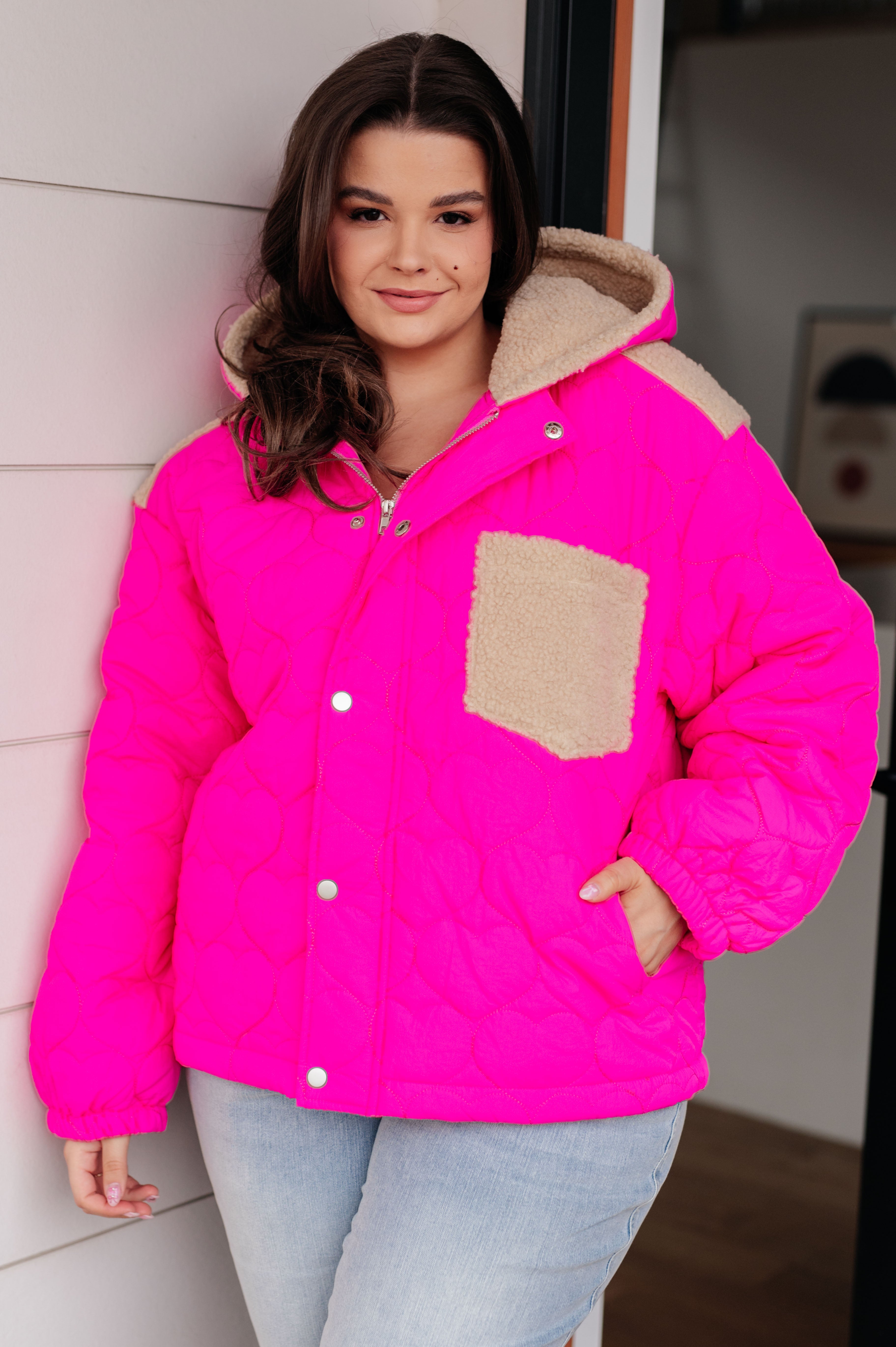 White Birch Not Sure How Hot Pink Puffer Jacket Ave Shops