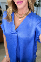Andree by Unit Pleat Front V-Neck Top in Royal Blue Ave Shops