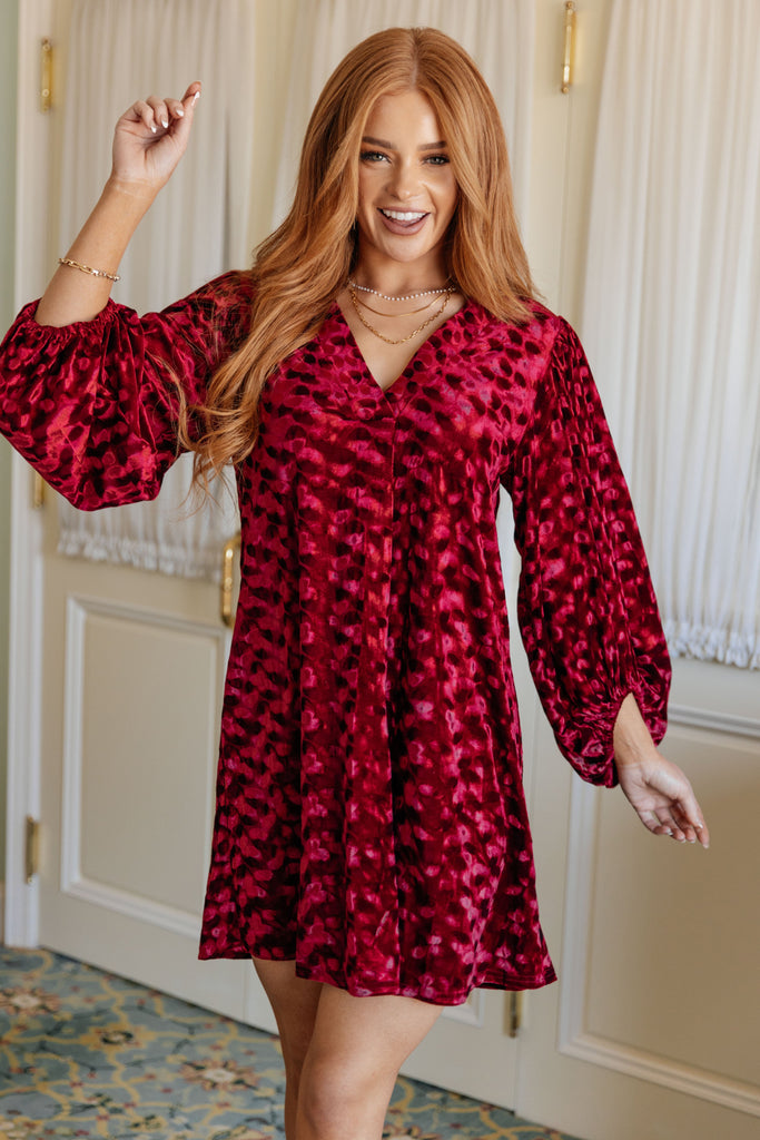 Jodifl Regal Radiance V-Neck Red Velvet Textured Dress Ave Shops