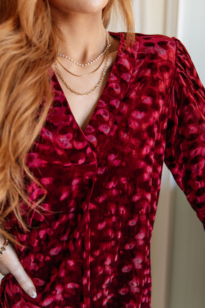 Jodifl Regal Radiance V-Neck Red Velvet Textured Dress Ave Shops