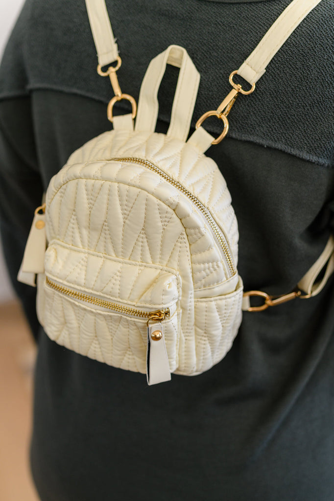 Take It With You Quilted Mini Backpack in Cream Bogo Free