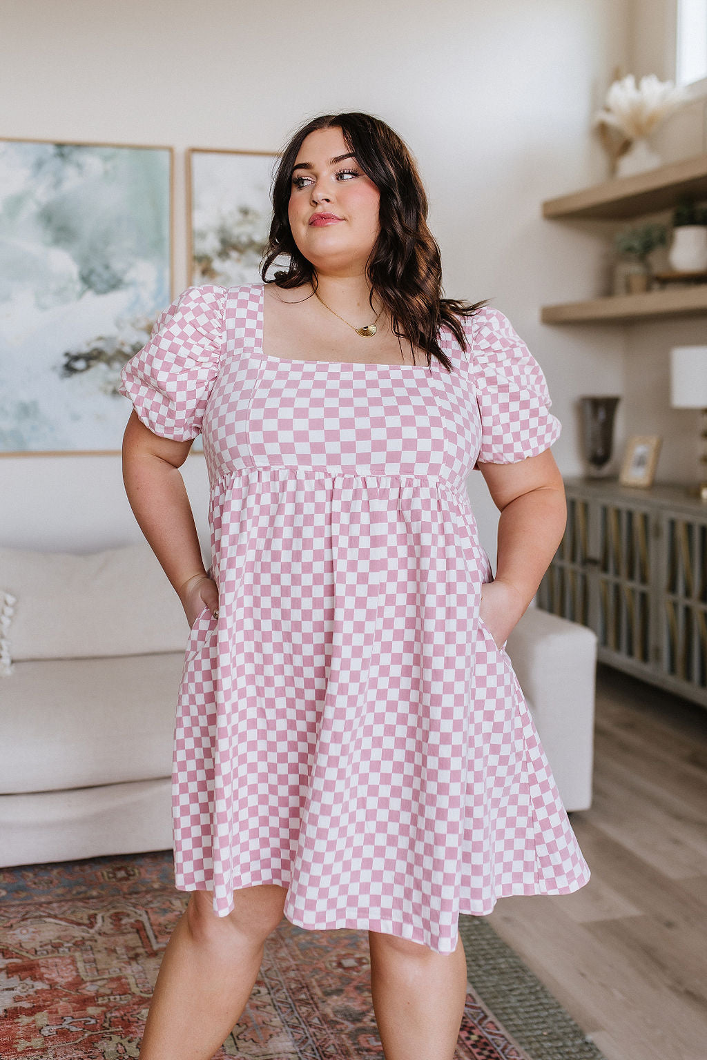 Mittoshop The Moment Checkered Babydoll Dress Bogo Free