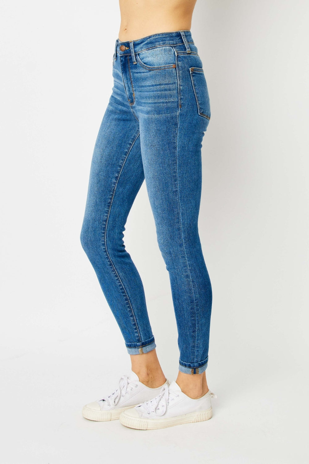 Judy Blue Medium Wash Cuffed Hem Skinny Jeans Trendsi
