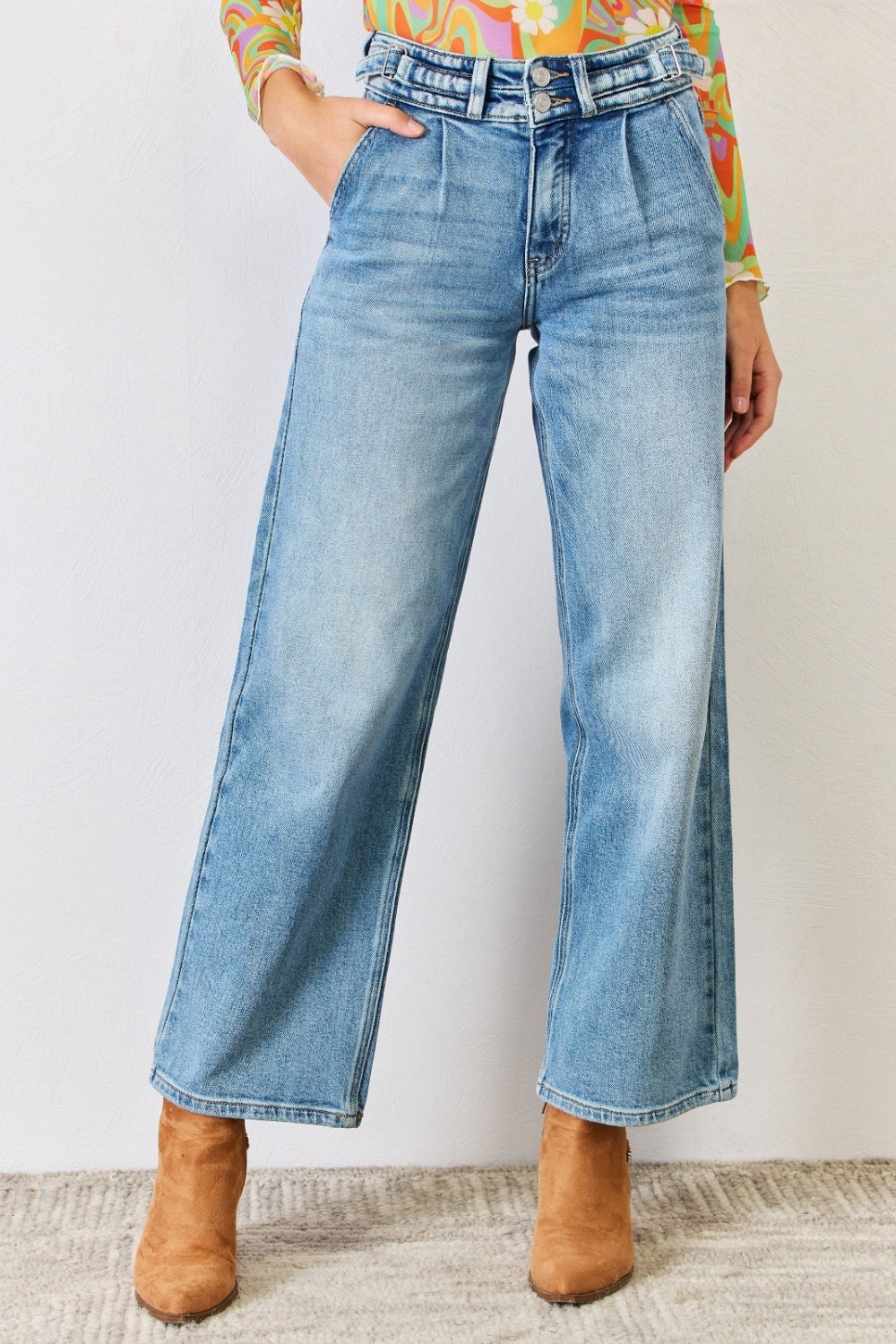 Kancan High Waist Wide Leg Jeans Medium Trendsi