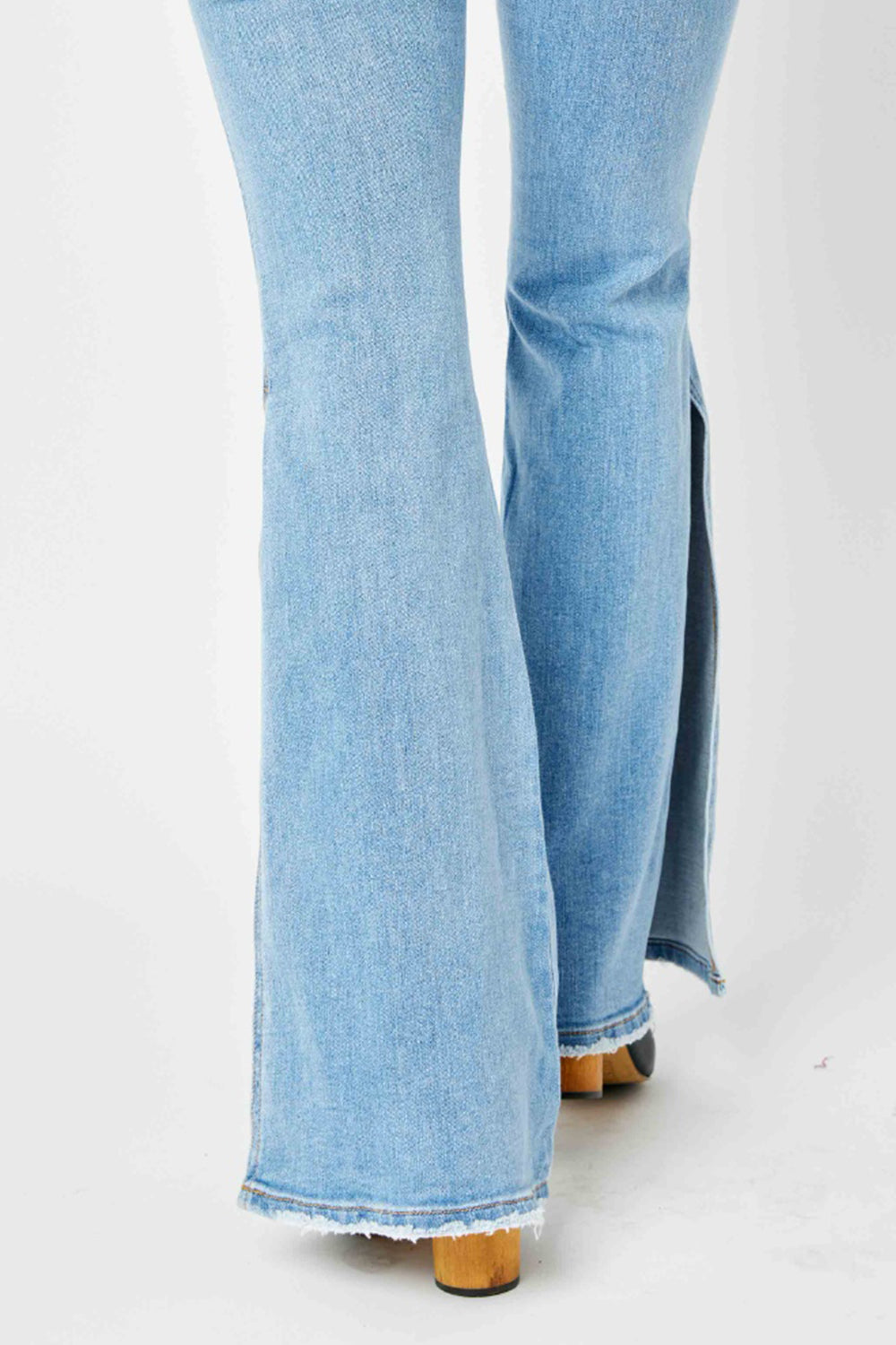 Judy Blue Medium Wash Mid Rise Raw Hem Slit Flare Jeans Trendsi