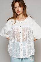 POL Off White Round Neck Short Sleeve Lace Top Off White Trendsi