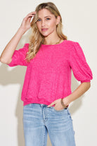 Zenana Fuchsia Round Neck Lantern Half Sleeve Sweater Trendsi