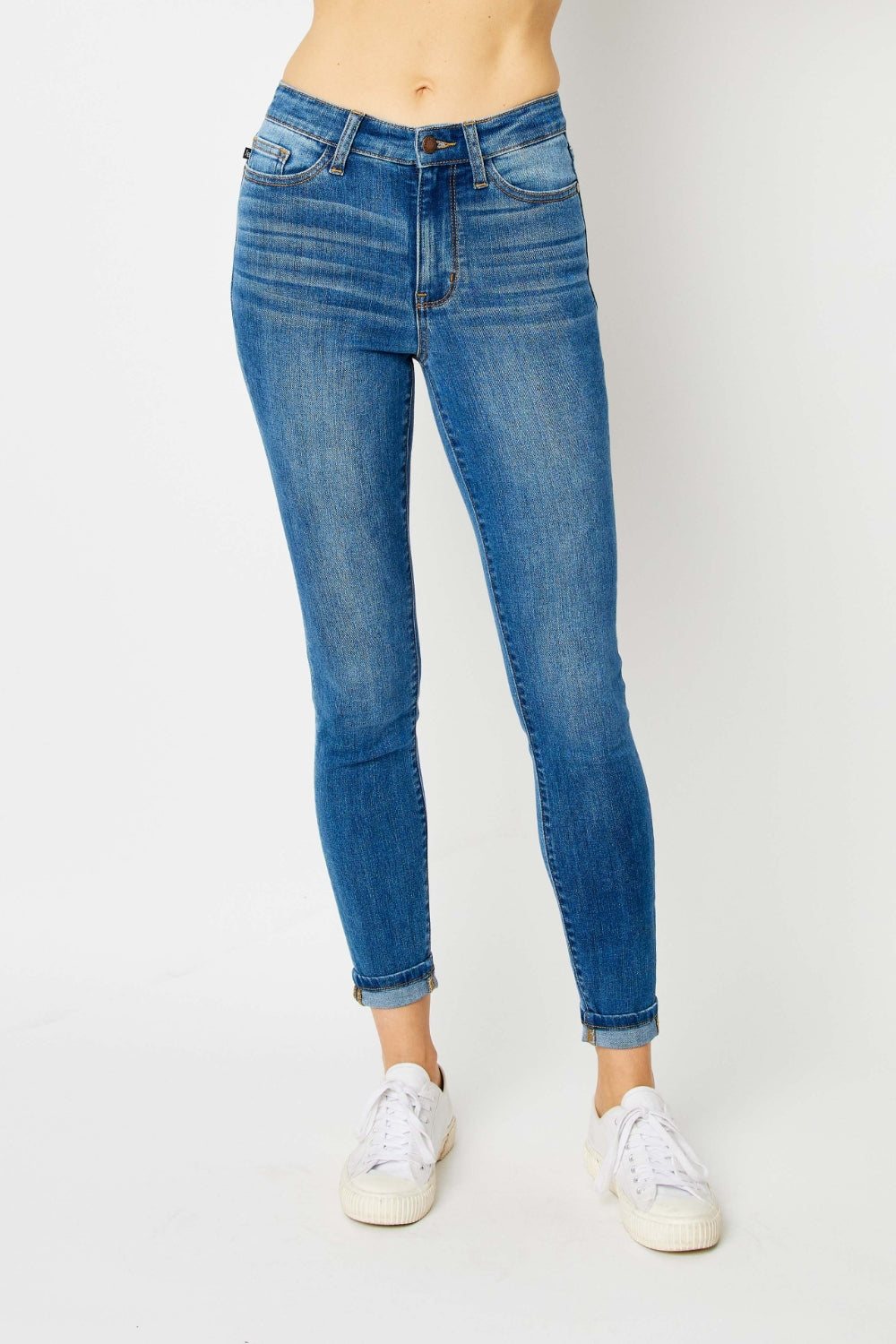 Judy Blue Medium Wash Cuffed Hem Skinny Jeans Medium Trendsi