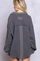 POL Navy Charcoal Texture Half Button Long Sleeve Top Trendsi