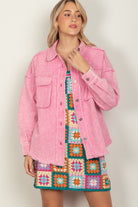 VERY J Pink Button Up Raw Hem Long Sleeve Jacket PINK Trendsi