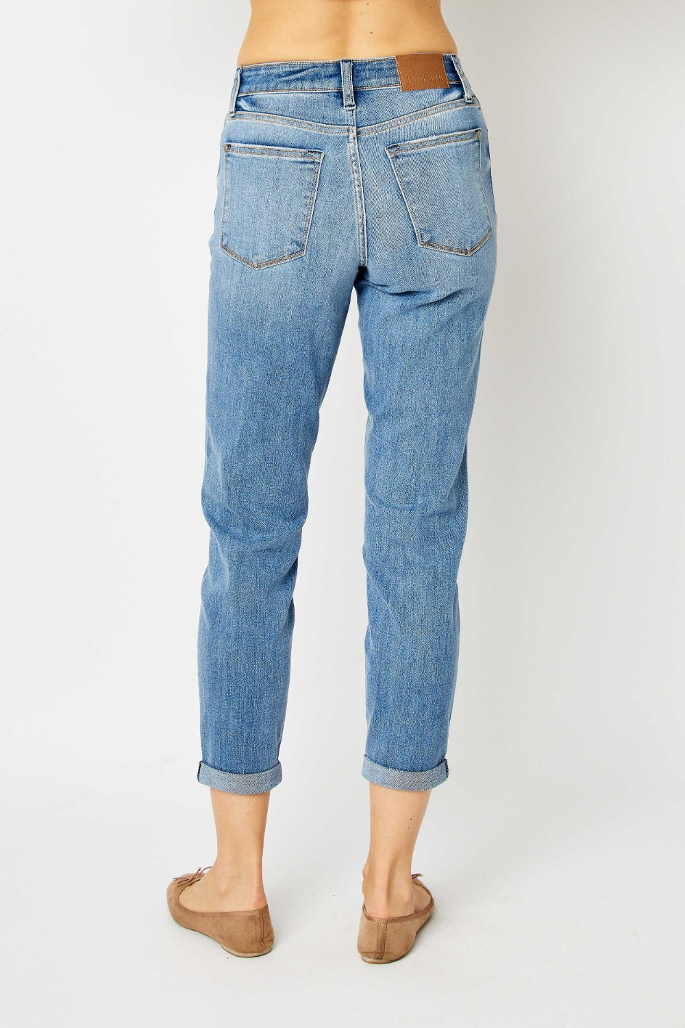 Judy Blue Medium Wash Cuffed Hem Slim Jeans Trendsi